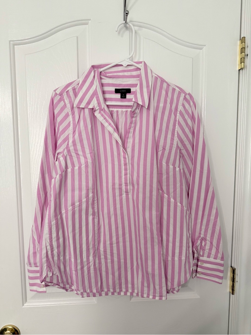 Jcrew Pink & White Striped half Button-Front Women's Shirt with pockets